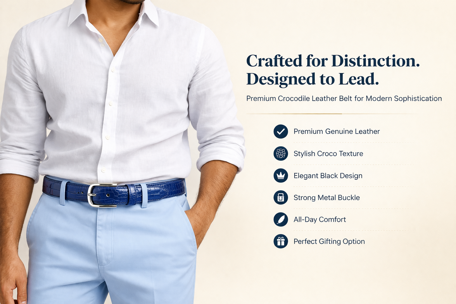 Crabby Hunt Blue Croco Textured Belt for Men – Premium Leather Belt