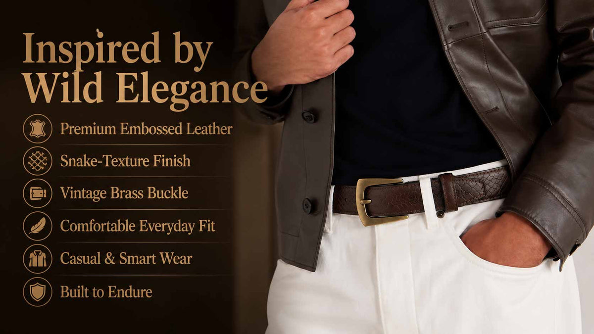 Brown Croco Embossed Genuine Leather Belt with Antique Brass Buckle | Premium Men's Formal & Casual Belt