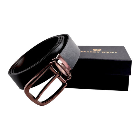 Crabby Hunt Men’s Reversible Leather Belt with Choco Gold Buckle