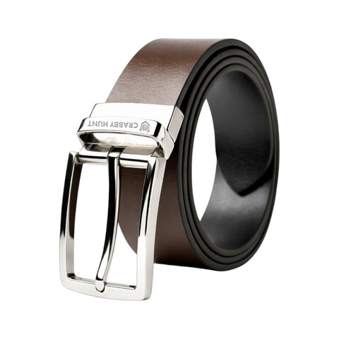 Crabby Hunt Men’s Genuine Leather Reversible Belt with Mild Silver Buckle