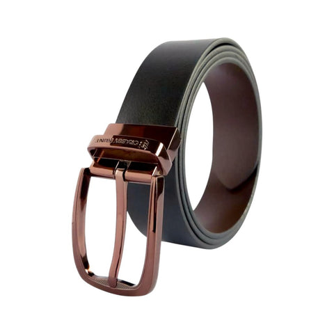 Crabby Hunt Men’s Reversible Leather Belt with Choco Gold Buckle