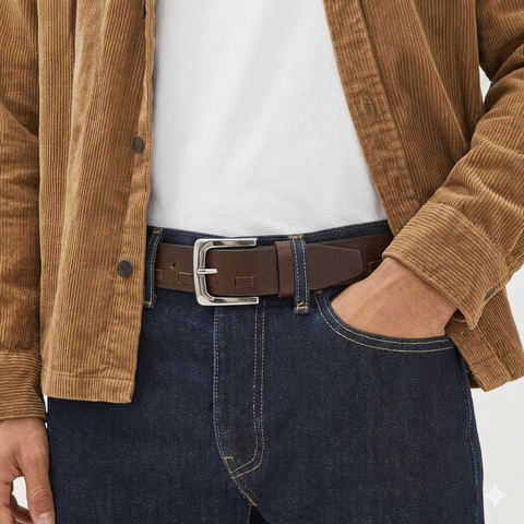 CRABBY HUNT Genuine Leather Belt for Men | Premium Brown Casual Belt with Antique Metal Pin Buckle