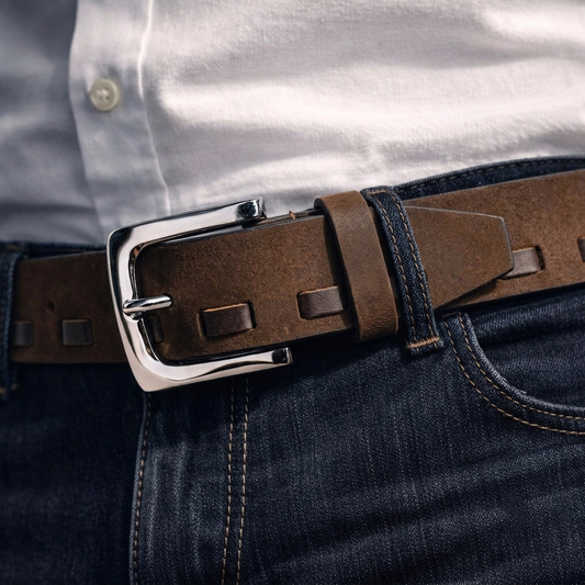 Crabby Hunt Men’s Braided Nubuck Leather Belt with Square Gun metal Buckle — Stylish Casual & Smart Wear