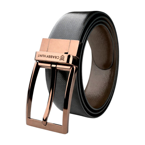 Crabby Hunt Reversible Leather Belt for Men – Dual-Tone Finish with Premium Metal Buckle