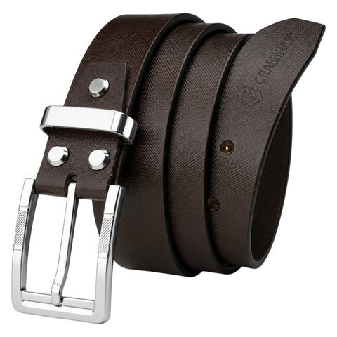 Crabby Hunt Sufiyana Textured Brown Leather Belt with Square Buckle | Premium Formal & Casual Men's Belt