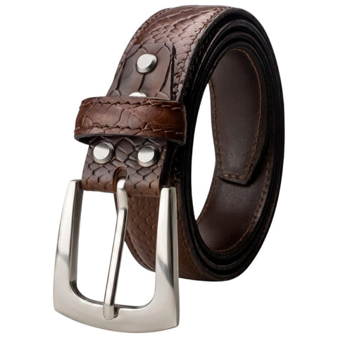 Brown Croco Embossed Genuine Leather Belt with Silver Buckle | Premium Men's Formal & Casual Belt
