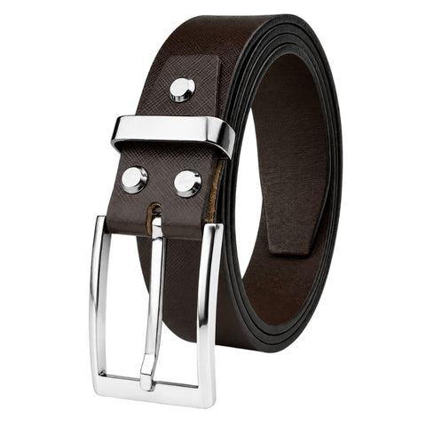 Crabby Hunt Premium Brown Textured Leather Belt with Silver Buckle