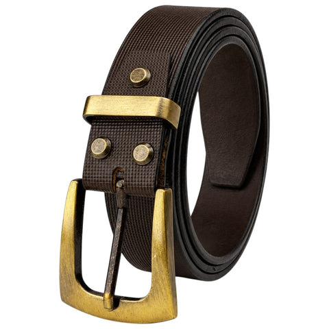 Crabby Hunt Premium Brown Leather Belt with Square Grid Texture & Golden Buckle | Formal & Casual Men's Belt