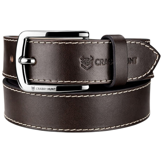 Crabby Hunt Men Genuine Leather Belt with Stitching | Dark Brown Formal & Casual Belt | Premium Thread Design