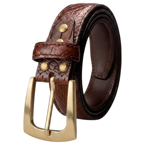 Brown Croco Embossed Genuine Leather Belt with Antique Brass Buckle | Premium Men's Formal & Casual Belt
