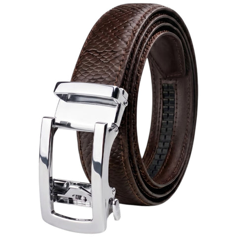 Men’s Autolock Brown Croco Leather Belt – Silver Automatic Buckle, Premium Formal Belt for Men