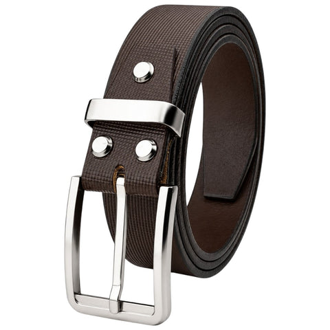 Carbby Hunt Men's Genuine Leather Belt – Brown Square Grid Texture with Silver Buckle | Formal & Casual Wear