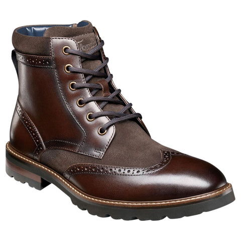 Crabby Hunt Heritage Wingtip Brogue Combat Boot — Dark Brown Leather & Suede | Men's Lace-Up Ankle Boot