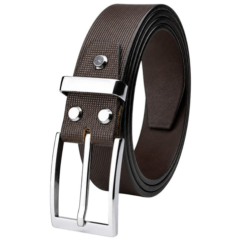 Crabby Hunt Men’s Premium Brown Textured Leather Belt with Silver Buckle