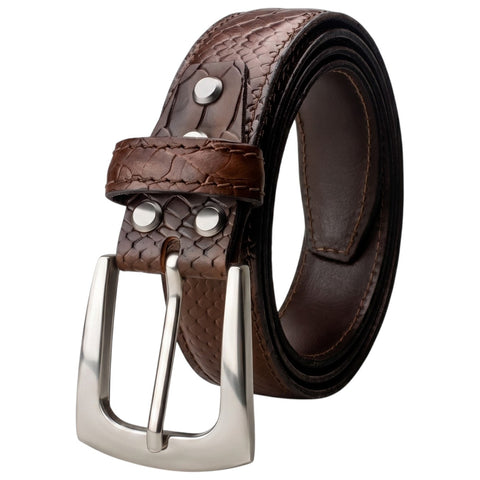 Brown Croco Embossed Genuine Leather Belt with Silver Buckle | Premium Men's Formal & Casual Belt