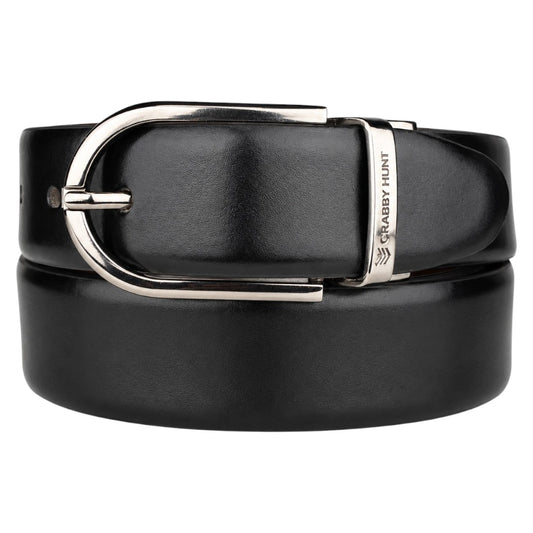Crabby Hunt Men's Reversible Genuine Leather Belt with Metro Silver Round Buckle | Black & Brown Formal Belt
