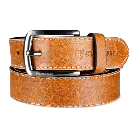 Men’s Tan Leather Wallet & Belt Set – Zipper Wallet with Side Stitch Detailing & Formal Belt | Crafted Edition