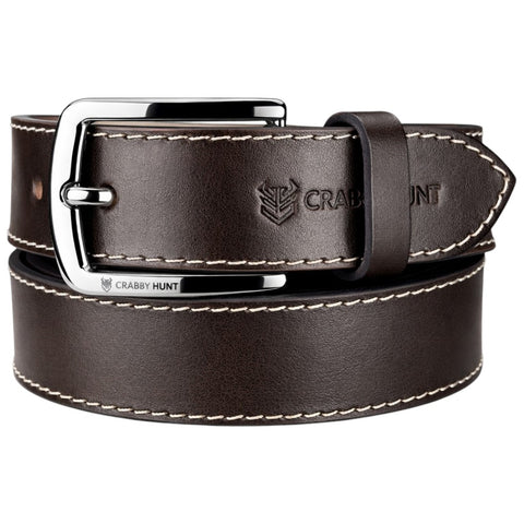 Crabby Hunt Men Genuine Leather Belt with Stitching | Dark Brown Formal & Casual Belt | Premium Thread Design