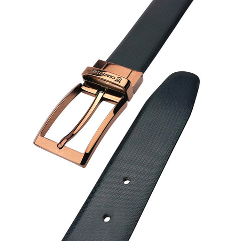 Crabby Hunt Reversible Leather Belt for Men – Dual-Tone Finish with Premium Metal Buckle