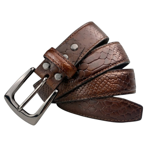Brown Croco Embossed Genuine Leather Belt with Gun Metal Buckle | Premium Men's Formal & Casual Belt