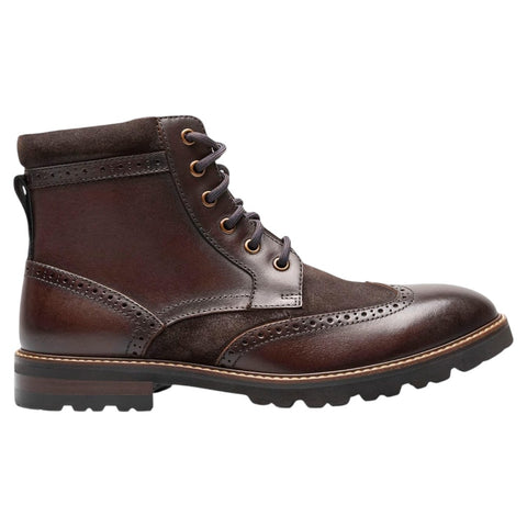 Crabby Hunt Heritage Wingtip Brogue Combat Boot — Dark Brown Leather & Suede | Men's Lace-Up Ankle Boot