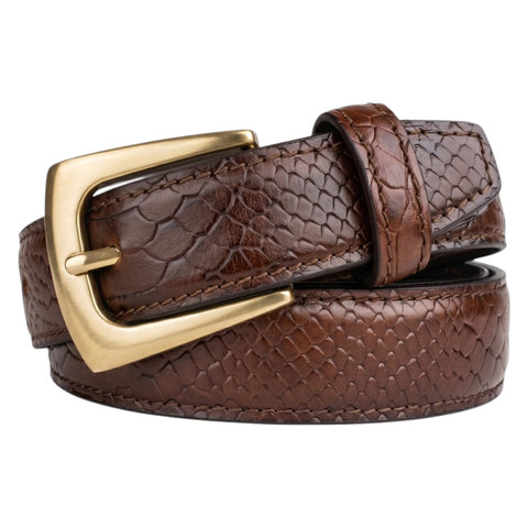 Brown Croco Embossed Genuine Leather Belt with Antique Brass Buckle | Premium Men's Formal & Casual Belt