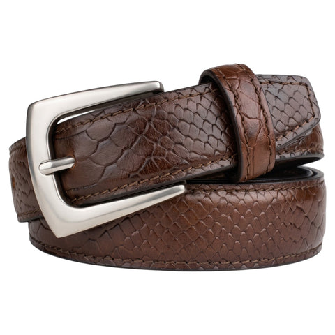 Brown Croco Embossed Genuine Leather Belt with Silver Buckle | Premium Men's Formal & Casual Belt