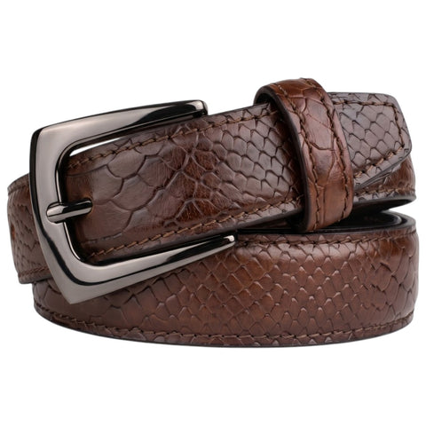 Brown Croco Embossed Genuine Leather Belt with Gun Metal Buckle | Premium Men's Formal & Casual Belt