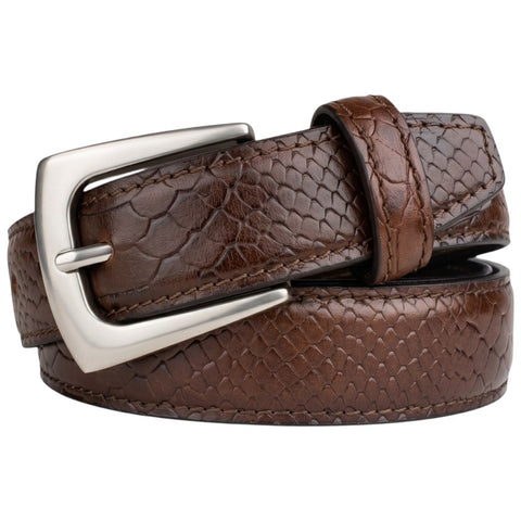 Brown Croco Embossed Genuine Leather Belt with Silver Buckle | Premium Men's Formal & Casual Belt