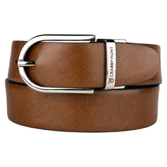 Crabby Hunt Men's Reversible Genuine Leather Belt with Metro Silver Round Buckle | Black & Brown Formal Belt