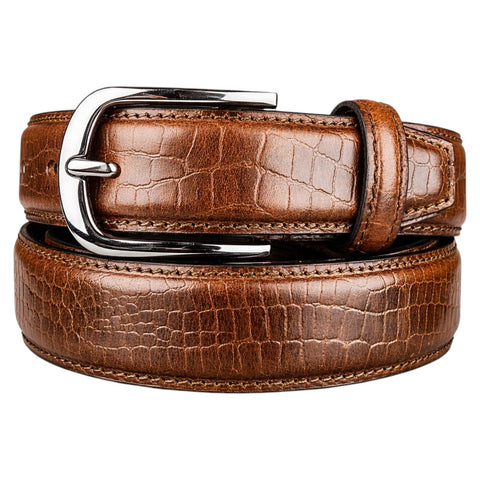 Crabby Hunt Brown Croco Pattern Genuine Leather Belt for Men