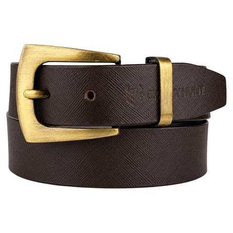 Crabby Hunt Men's Genuine Leather Brown Sufiyana Belt with Golden Buckle | Classic Formal & Casual Belt