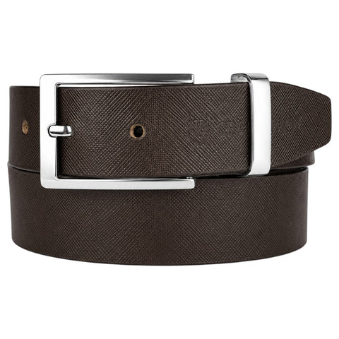 Crabby Hunt Premium Brown Textured Leather Belt with Silver Buckle