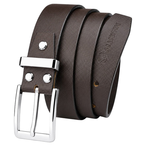 Crabby Hunt Men’s Premium Brown Textured Leather Belt with Silver Buckle