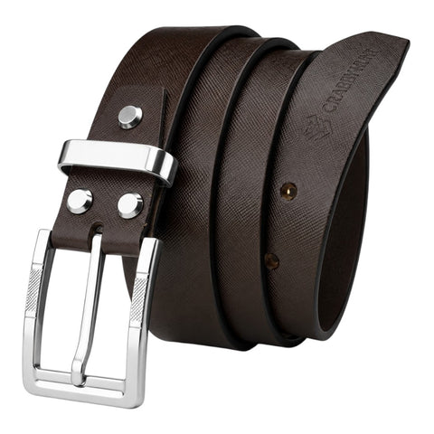 Crabby Hunt Sufiyana Textured Brown Leather Belt with Square Buckle | Premium Formal & Casual Men's Belt