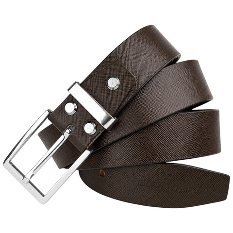 Crabby Hunt Premium Brown Textured Leather Belt with Silver Buckle