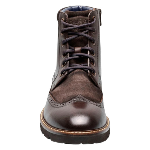 Crabby Hunt Heritage Wingtip Brogue Combat Boot — Dark Brown Leather & Suede | Men's Lace-Up Ankle Boot