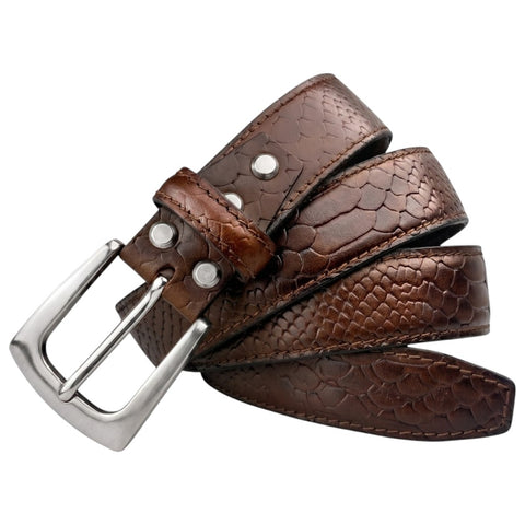 Brown Croco Embossed Genuine Leather Belt with Silver Buckle | Premium Men's Formal & Casual Belt