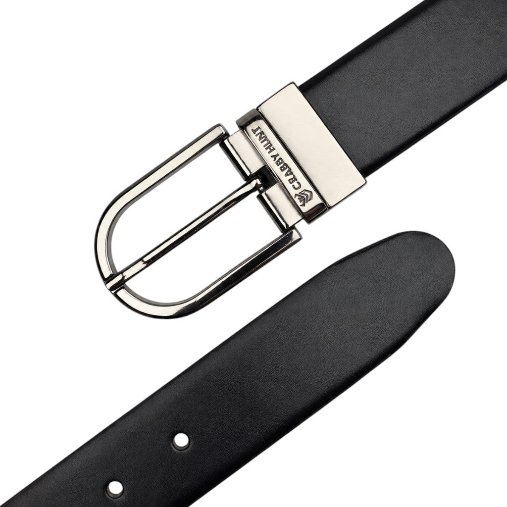 Crabby Hunt Men's Reversible Genuine Leather Belt with Metro Silver Round Buckle | Black & Brown Formal Belt