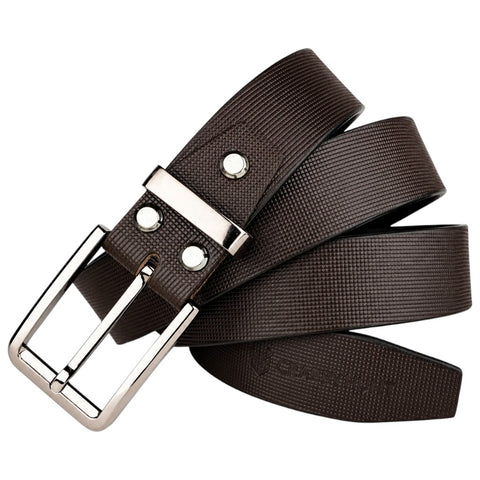 Carbby Hunt Men's Genuine Leather Belt – Brown Square Grid Texture with Silver Buckle | Formal & Casual Wear