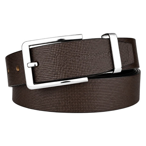 Crabby Hunt Men’s Premium Brown Textured Leather Belt with Silver Buckle