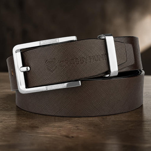 Crabby Hunt Sufiyana Textured Brown Leather Belt with Square Buckle | Premium Formal & Casual Men's Belt