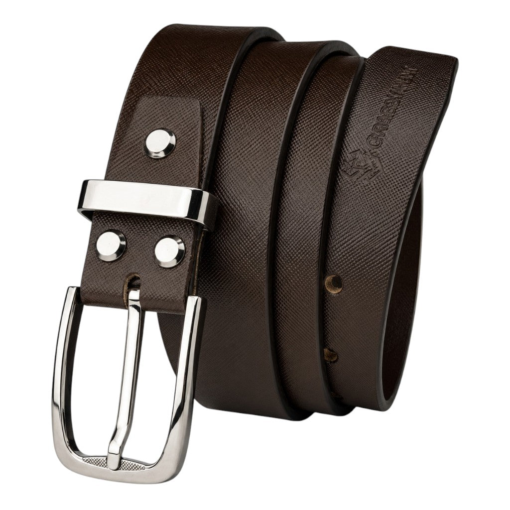 Crabby Hunt Men's Genuine Leather Belt – Brown Sufiyana Finish with Gunmetal Round Buckle
