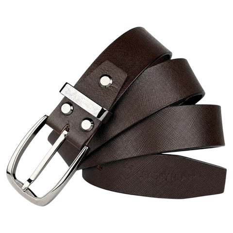 Crabby Hunt Men's Genuine Leather Belt – Brown Sufiyana Finish with Gunmetal Round Buckle