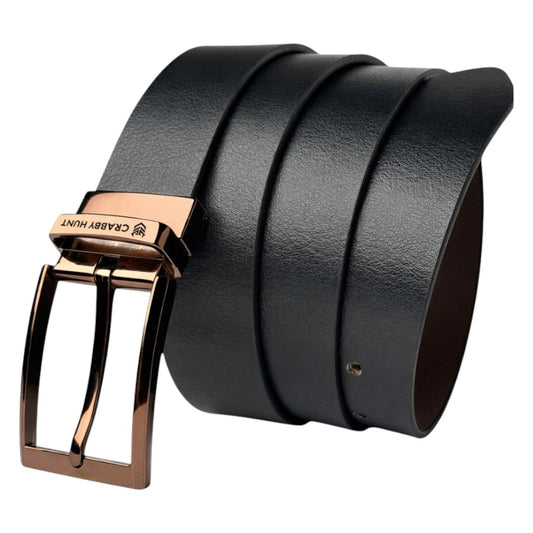 Crabby Hunt Dammas Reversible Men’s Leather Belt—Choco-Gold Finish Buckle