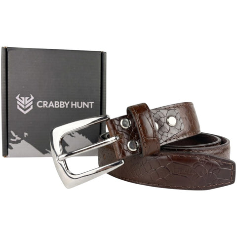 Brown Croco Embossed Genuine Leather Belt with Silver Buckle | Premium Men's Formal & Casual Belt