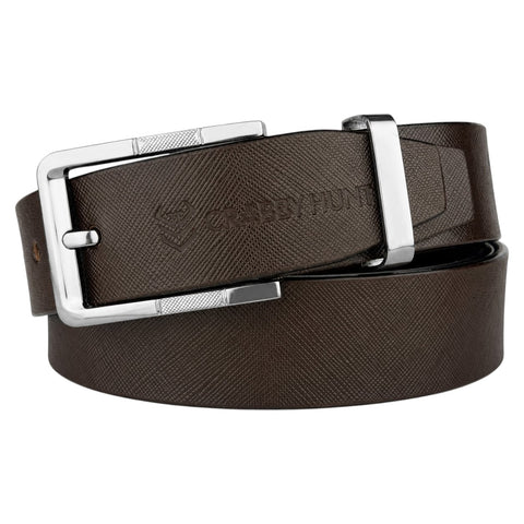 Crabby Hunt Sufiyana Textured Brown Leather Belt with Square Buckle | Premium Formal & Casual Men's Belt