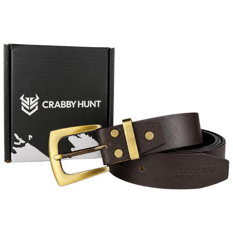 Crabby Hunt Men's Genuine Leather Brown Sufiyana Belt with Golden Buckle | Classic Formal & Casual Belt