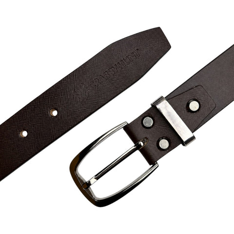 Crabby Hunt Men's Genuine Leather Belt – Brown Sufiyana Finish with Gunmetal Round Buckle