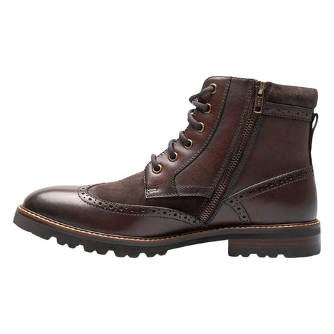Crabby Hunt Heritage Wingtip Brogue Combat Boot — Dark Brown Leather & Suede | Men's Lace-Up Ankle Boot
